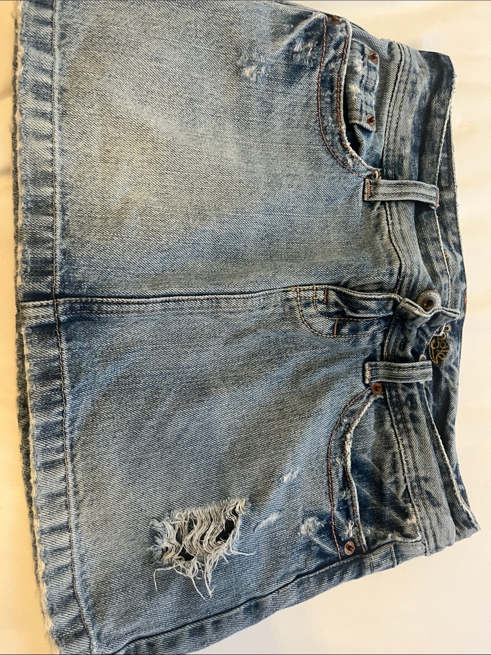 Women's Light Blue Distressed Denim Skirt